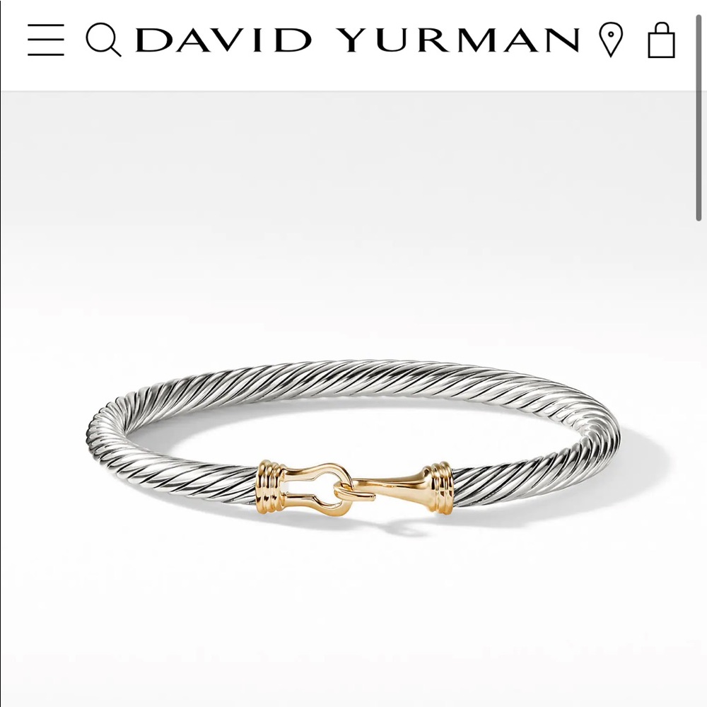David Yurman Silver Cable Bracelet with Gold Hook